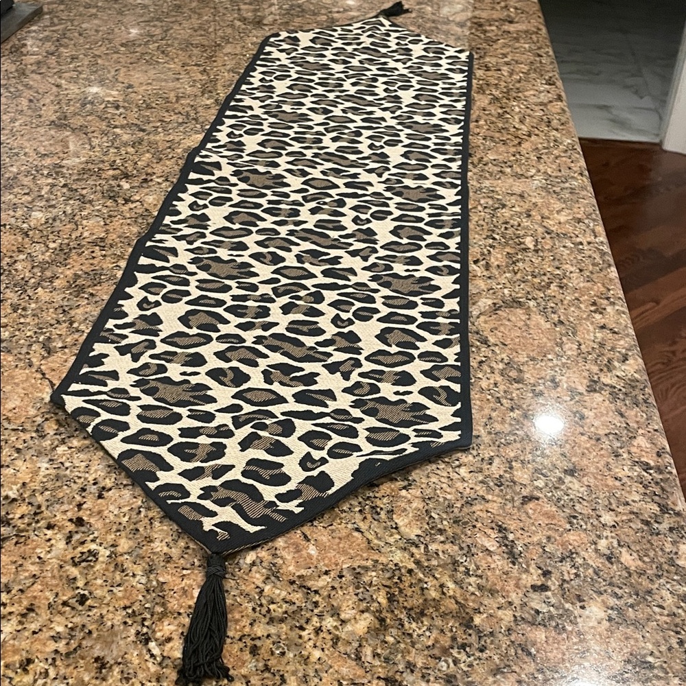 Table Runner or Dresser Scarf - gorg animal print - black fringe tassel ends